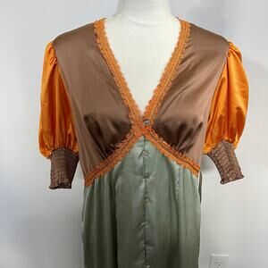 Never Fully Dressed Lindos Maxi Dress Lace Brown Orange Green sz 12 NWT